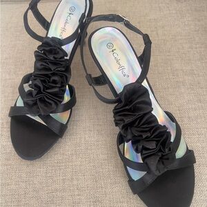 Coloriffics Black Satin Ruffle Strap Sandals